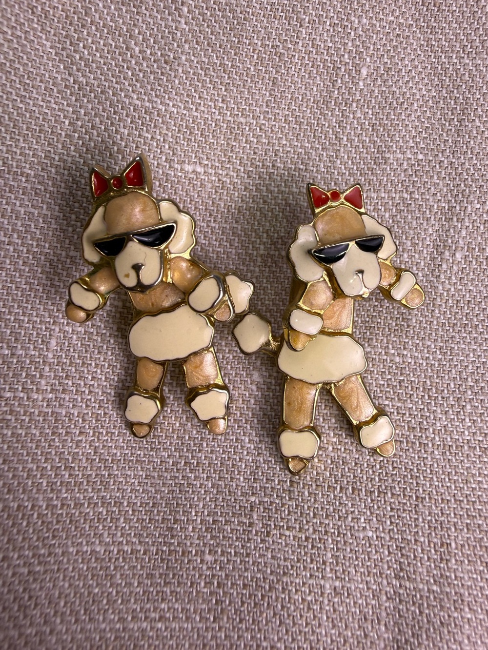 Vintage Edgar Berebi Poodle Dog Earrings Sunglasses Bow Enamel Novelty Kitchy